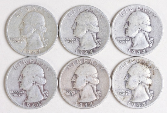 6 Washington Quarters, Various Dates/Mints