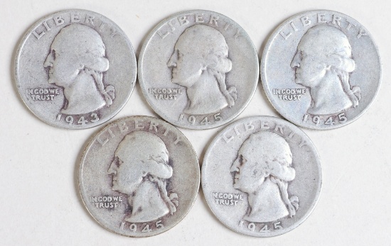 5 Washington Quarters, Various Dates/Mints