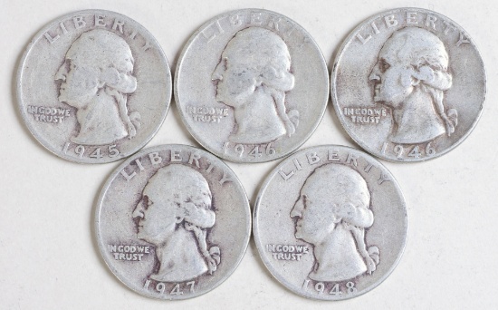 5 Washington Quarters, Various Dates/Mints