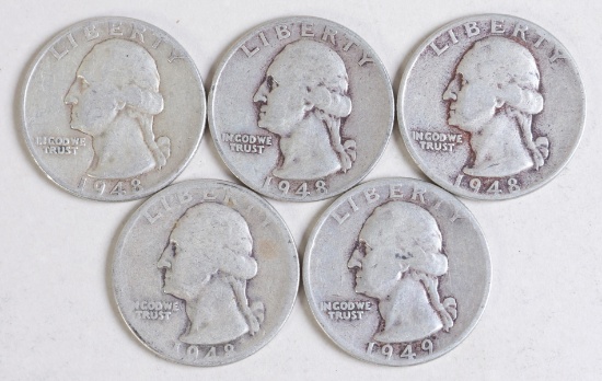 5 Washington Quarters, Various Dates/Mints