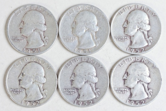 6 Washington Quarters, Various Dates/Mints
