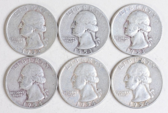 6 Washington Quarters, Various Dates/Mints