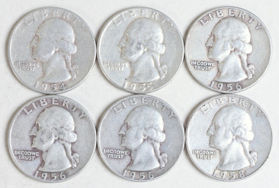 6 Washington Quarters, Various Dates/Mints