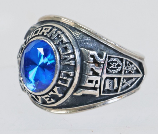 10K Gold Class Ring w/ Blue Gemstone, 19.6 Grams, Sz. 12