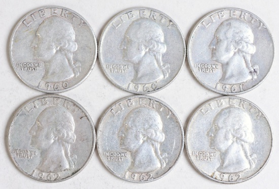 6 Washington Quarters, Various Dates/Mints