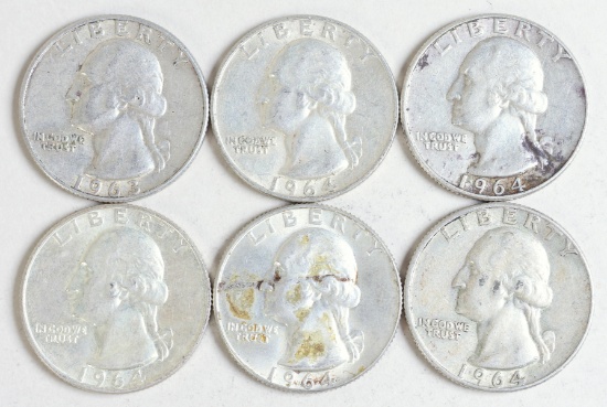 6 Washington Quarters, Various Dates/Mints
