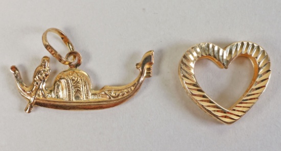 14k Charms - Pendants: Gondola & Heart, 2.5 Grams