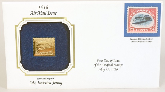 22Kt Gold Replica Inverted Jenny Stamp - Postal Commemorative Society