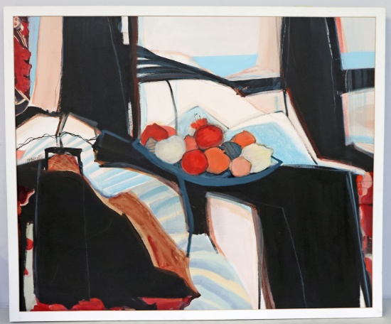 Sandra Marchetti "Fruit with Red Flowers Cloth" Original Painting