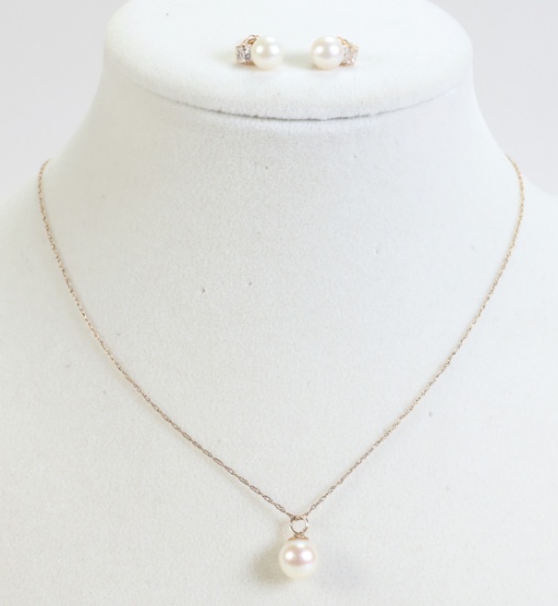 10K Pearl Earrings & Necklace