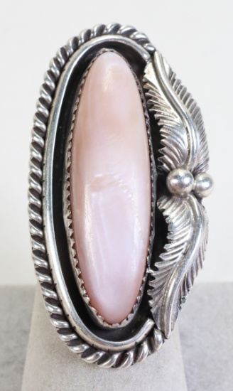 Southwest Style Ring w/Elongated Pink Stone, Size 7