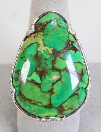 Green/Copper Turquoise Style Ring, Size 9 1/4