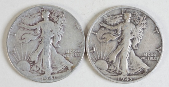 1941-P & 1943-S Walking Liberty Silver Half Dollars