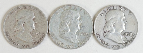 1951-P, 1958-D & 1962-D Franklin Silver Halves