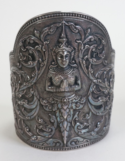 Sterling-925 Cuff Bracelet w/ Thai Guardian Angel/Deity, 103 Grams