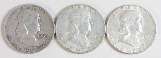 1959-D, 1962-D & 1963-P Franklin Silver Halves