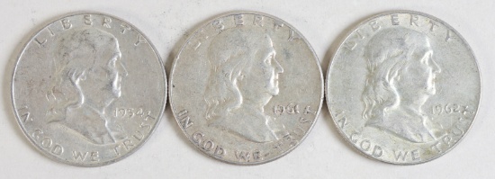 1954-D, 1961-P & 1962-D Franklin Silver Halves