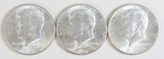 3 1964 Kennedy Half Dollars