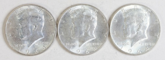 3 1964 Kennedy Half Dollars