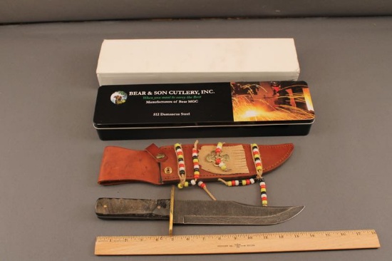 BEAR AND SON CUTTLERY INC. DAMASCUS BOWIE KNIFE