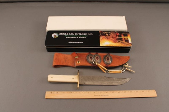 BEAR AND SON CUTTLERY INC. DAMASCUS BOWIE KNIFE
