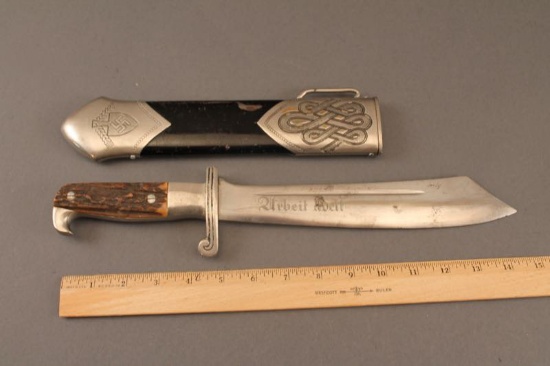 WWII NAZI RAD HEWER IN SCABBARD MADE BY ED. WUSTHOF