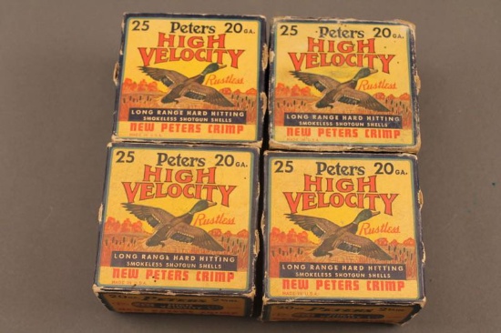 4 BOXES OF PETERS 20GA. SHOTGUN SHELLS