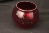 I.C.RR ETCHED RED GLASS SHORT GLOBE