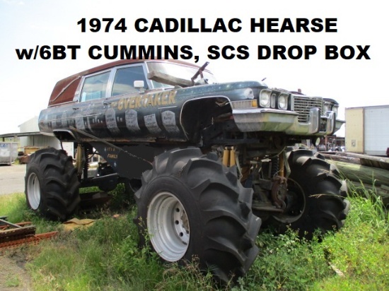 Monster Hearse Mud Buggy 1972 Cadillac Hearse w/ 6BT Cummins Motor (Not Running) 23.1/26 Rice & Cain