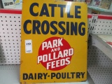 Cattle Crossing Park and Pollard Feeds Sign