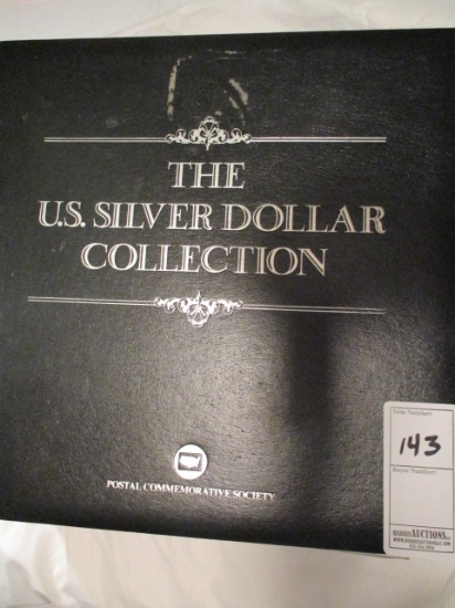 The US Silver Dollar Collection Binder w/ Stamps and Stories Assorted 26 Morgans 10 Piece