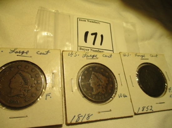 Large Cents 1818VG, 1830F, 1852F