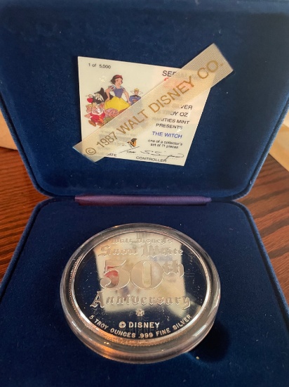Disney 5 Troy Ounce Silver Coin "The Witch" w/ Certificate