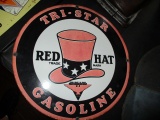 Tri-Star Gasoline Red Hat Round Sign