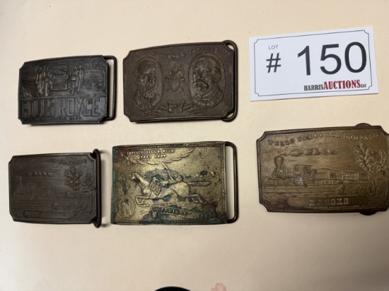 Tiffany Belt Buckles; South Dakota, Rolls Royce, Wells Fargo, Buffalo Bills, Kansas (5) HBC