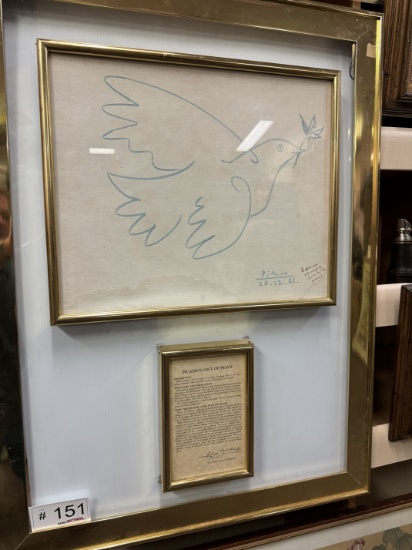 Picasso Gift of Peace Print w/ 1978 Stock Certificate