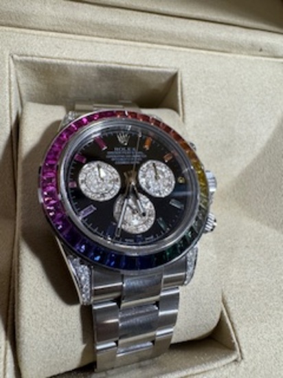 Rolex Stainless Steel Daytona 116520 40mm Rainbow Gemset