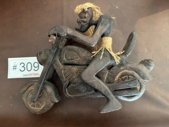 Wood Carved Tribal Motorcycle Rider