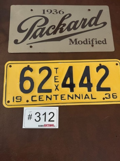 1936 Texas License Plate; '36 Packard Front Plate