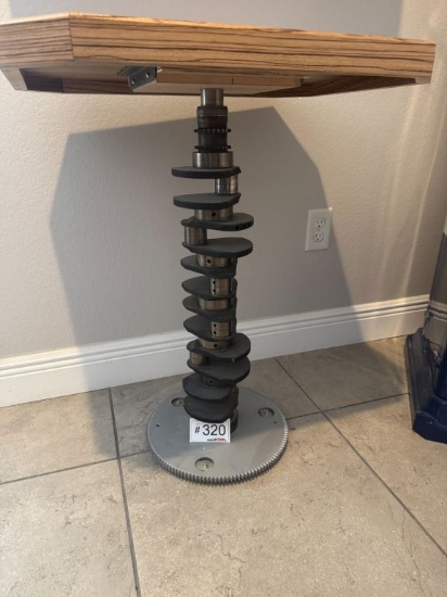 Crank Shaft Accent Table Zebra Wood Top