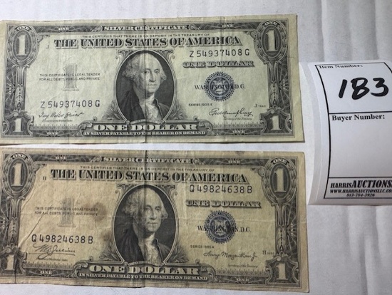 $1 US Silver Certificate Bills 1935e 1935a