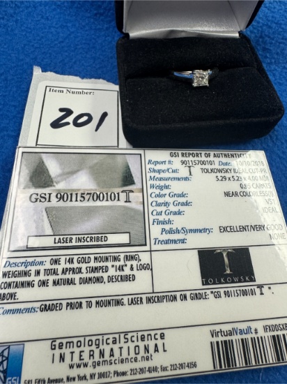 14K White Gold Princess Cut Diamond Ring Sized 9 TW 4g