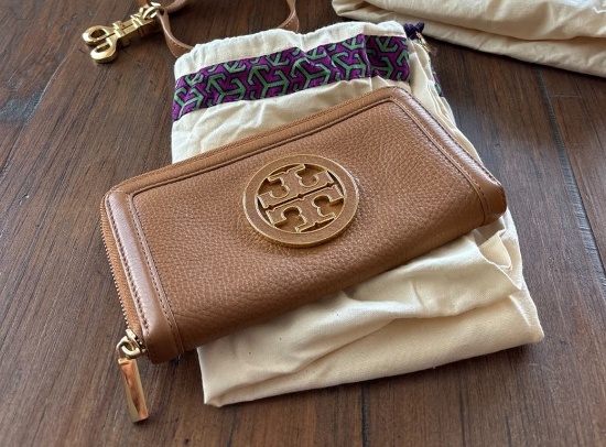 Tori Burch Brown Pebbled Zip-Around Wallet