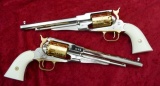 Pair Pietta Engraved Gold & Nickel 1858 BP Revs