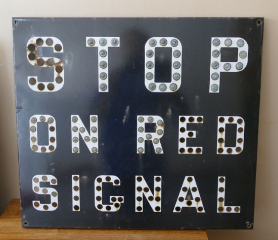 Railway STOP ON RED Sign