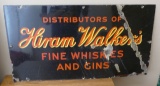 Enamel Hiram Walker's Whiskey & Gin Sign