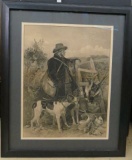Large Framed Early Hunter & Game Lithograph