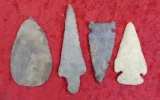 Lot of 4 Early Stone Arrowheads