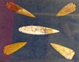 Framed Display of 5 Large Stone Spear Heads