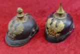 Pair of WWI Pickelhaube Spiked German Helmets